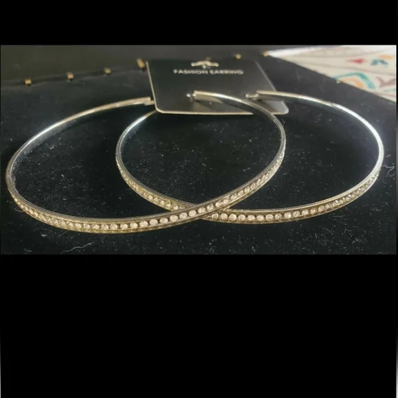 NEW 2 Big Rhinestone Hoop Earrings- Silver & Gold - Picture 2 of 5